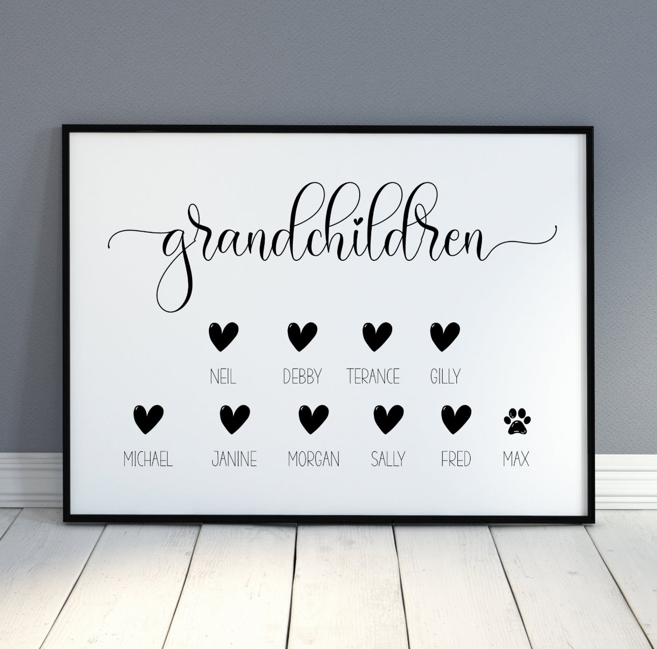 Personalised Grandchildren Name Heart Print