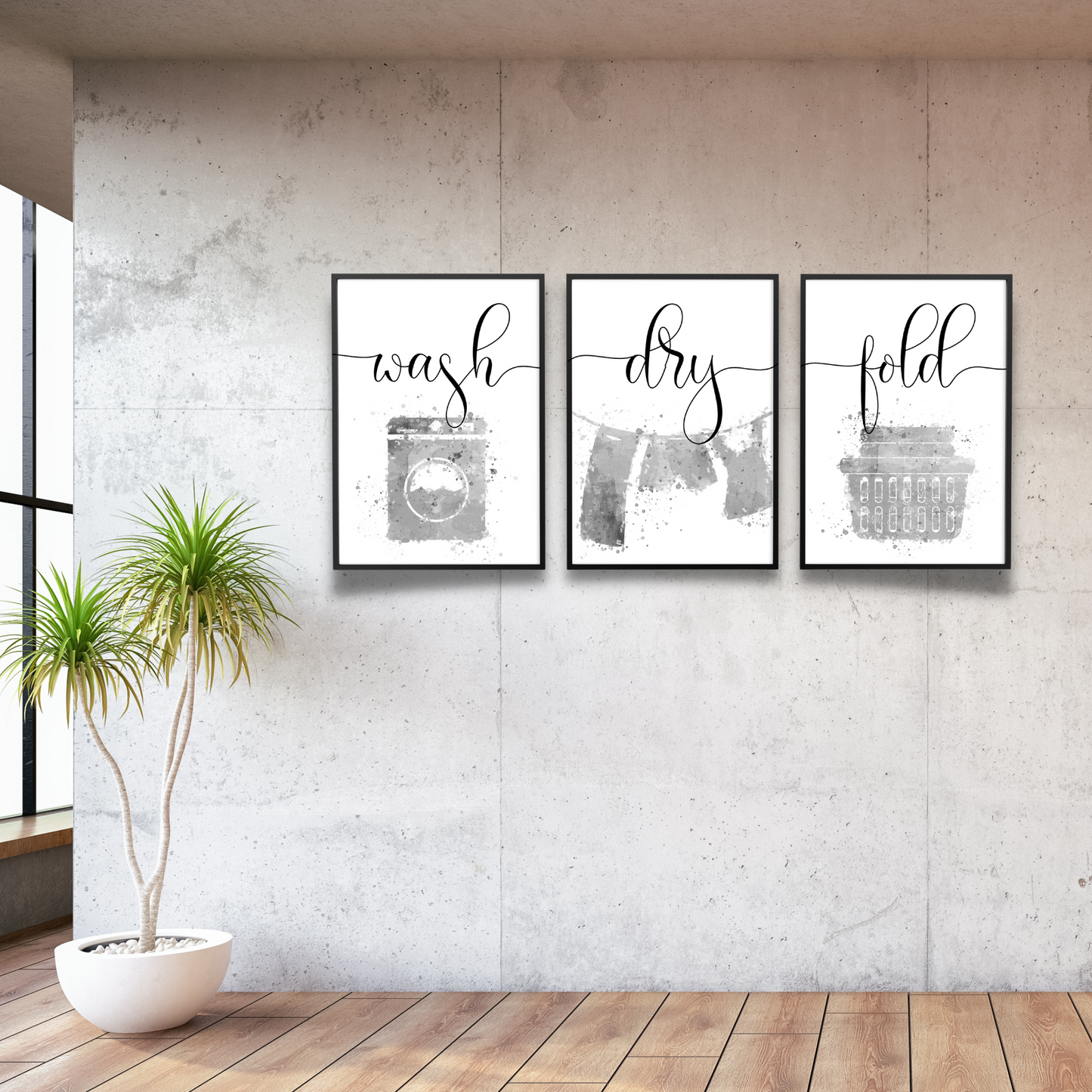 Wash Dry Fold Laundry Wall Prints - Set of 3