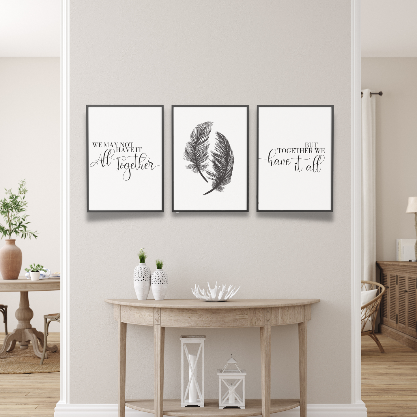 Family Quote Prints with Feathers - Set of 3