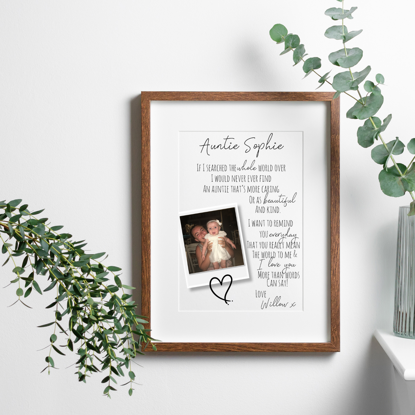 Personalised Auntie Poem Polaroid Photo Print