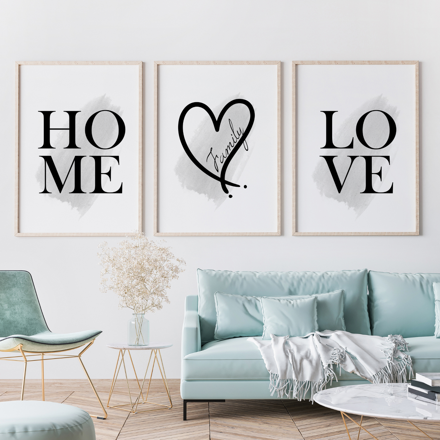 Family Home, Love with Heart Prints - Set of 3