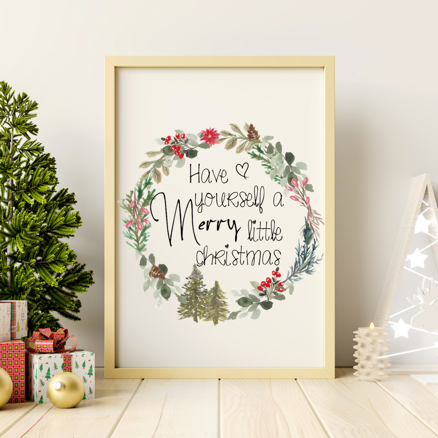 Merry Little Christmas wreath Print